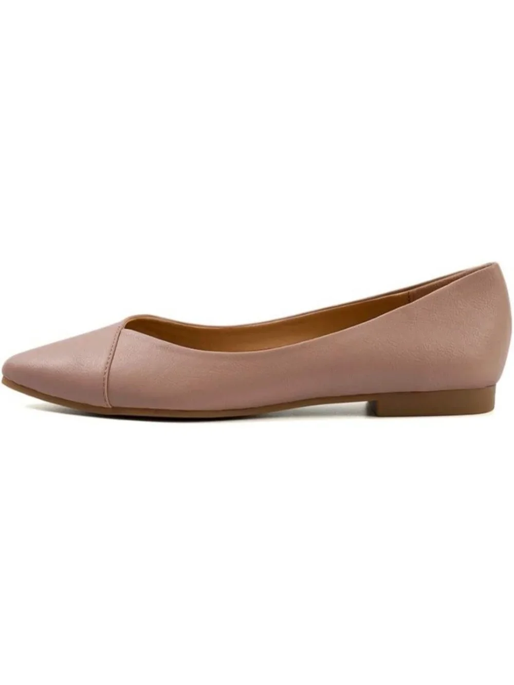 FUNKYMONKEY Women's Coffee Faux Leather Pointed Toe Slip On Ballet Low Heel Flat